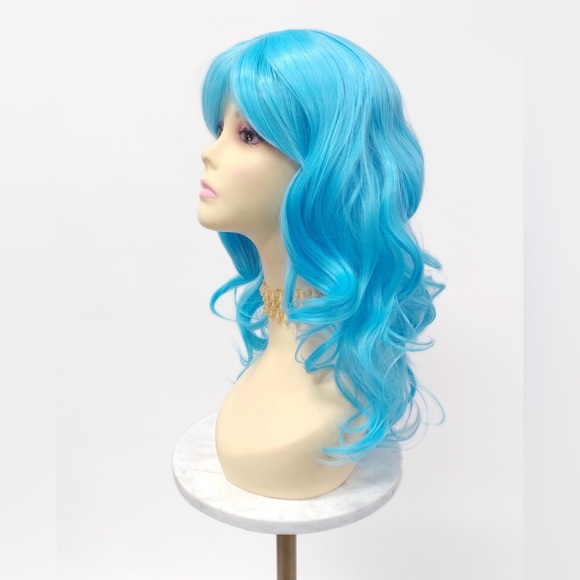 Light Blue Color Wavy Wig with Bangs 17" - Picture 2 of 7